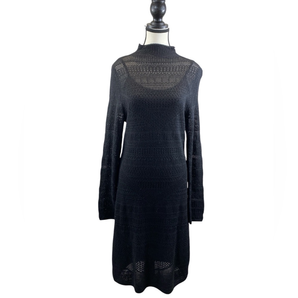 Lauren Ralph Lauren crochet sweater dress wool open knit petite large midi boho